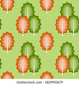 Seamless pattern with autumn forest. Red and green birch trees. Season wallpaper