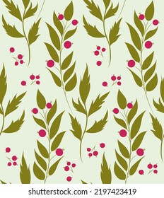 Nahtloses Muster mit Herbstbeeren und grünen Blättern. Herbst bunter floraler Hintergrund. Elegantes, nahtloses Muster