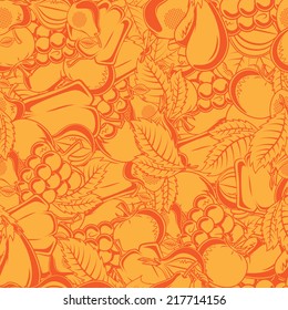 Seamless pattern with autumn fruits and leaves. Bright colorful background. Eps 10 vector illustration.