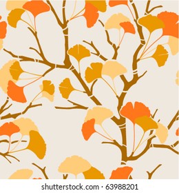 seamless pattern with autumn ginkgo leaves