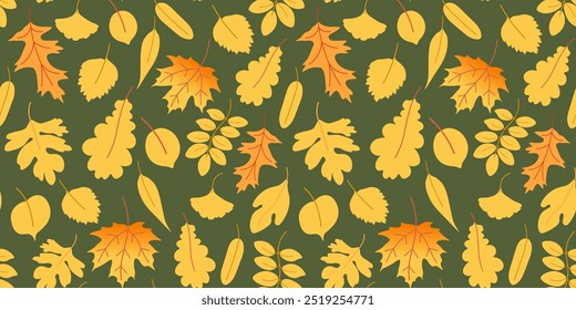 padrão sem costura outono folhas de ouro folhagens folhagem em vetor. elemento para impressões poster banner design decoração fundos papel de parede embalagem têxteis panos de fundo