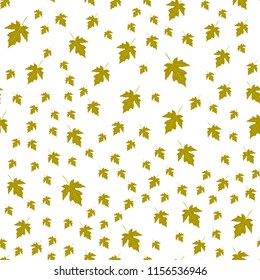 Seamless pattern of autumn green leaves randomly