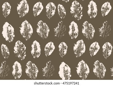 Seamless pattern with autumn ink leaves marks , for fabric, wrapping paper, print. Beige and brown colors.
