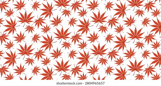 Seamless pattern autumn japanese maple leaves featuring different tree species with labels. Ideal for botanical education, forestry, gardening, seasonal projects, nature guides, and classroom materials.