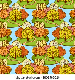 Seamless pattern with autumn landscape. Vector illustration