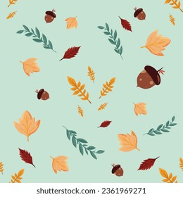 Seamless pattern Autumn leaf border. Gift wrap and scrapbook. Vector illustration for wallpaper, gift paper, fill patterns, web page backgrounds, autumn greeting cards.