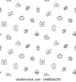 Seamless pattern with autumn and leaf of different types icon on white background. Included the icons as foliage,  sunflower, acorn, wind And Other Elements.