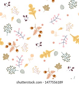 Seamless pattern with autumn and leaf elements. Collection of autumn, leaf, leaves, branch, foliage and more. Colorful surface pattern. Seamless pattern is fallish pattern.