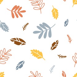 Nahtloses Muster Herbstblatt Fällt. Vektorgrafik-Blätter Auf Weißem Hintergrund. Für Gewebe, Druck, Textilien, Kinderdekorationsraum, Hintergrund, Umhüllung