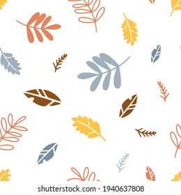 Seamless pattern autumn leaf fall. Vector illustration leaves on white background. For fabric, print, textile, kids decor room, background, wrapping