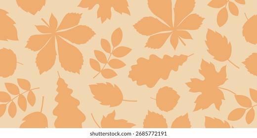 Seamless pattern with autumn leaf silhouettes in flat minimal style. Vector background.