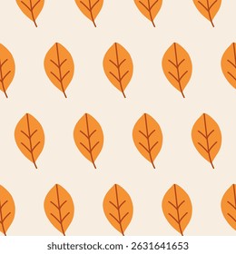 Seamless pattern with autumn leaf. Simple fector background with cute orange leaf on pink background. Colorful children's print for printing on paper, fabric, home textiles, packaging, wallpaper 