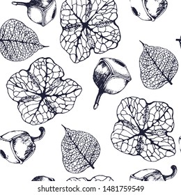 seamless pattern ,autumn, leaf skeletons ,poppy boxes ,vector