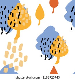 Seamless pattern from autumn leaves. Abstract elements. Russian Autumn, birches and puddles.