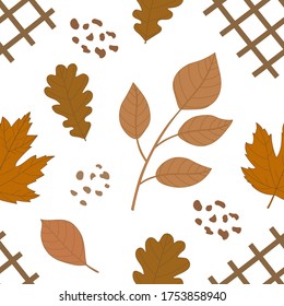 Seamless pattern of autumn leaves with abstract spots on white background vector illustration vector. 