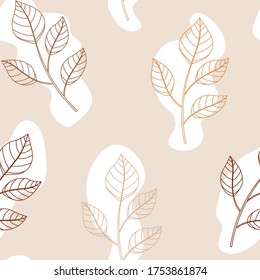 Seamless pattern of autumn leaves with abstract spots on white background vector illustration vector. Autumn pastels