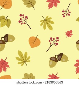 Seamless pattern with autumn leaves. Leaves. acorn, grass.