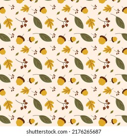 Seamless pattern with Autumn Leaves and Acorns 