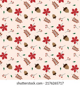 Seamless pattern with Autumn Leaves and Acorns 