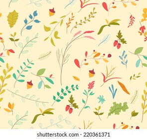 seamless pattern autumn leaves and acorns