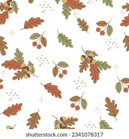 Seamless pattern with autumn leaves and acorns. Ideal for a variety of projects including fabric, paper and more.