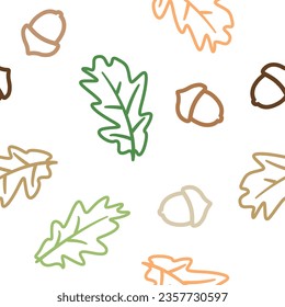 Seamless pattern with autumn leaves and acorns. Vector background. 