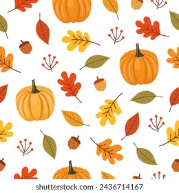 Seamless pattern with autumn Leaves, acorns and oak leaves for wallpaper, gift paper, pattern fills, textile, fall greeting cards.	
