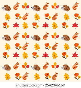 Seamless pattern with autumn leaves, acorns and oak leaves for wallpaper, wrapping paper, fabric, textiles, greeting cards, holiday background decoration.