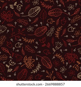 Patrón sin fisuras con hojas de otoño, bellotas y hojas de roble para el Fondo de pantalla, papel de regalo, rellenos de patrón, textil, tarjetas de felicitación de otoño. 
