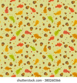 seamless pattern of autumn leaves and acorns