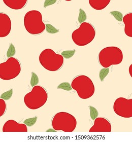 Seamless pattern with autumn leaves, apple and acorns. Perfect for wallpapers, wrapping papers, pattern fills, textile, autumn greeting cards, Thanksgiving Day cards. Hand drawn background. 