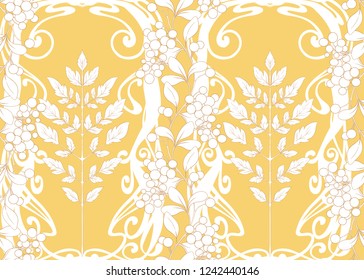 Seamless pattern with autumn leaves In art nouveau style, vintage, old, retro style. Vector illustration In  soft yellow colors..