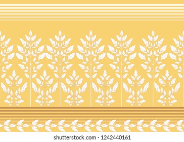 Seamless pattern with autumn leaves In art nouveau style, vintage, old, retro style. Vector illustration In  soft yellow colors..