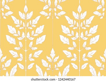 Seamless pattern with autumn leaves In art nouveau style, vintage, old, retro style. Vector illustration In  soft yellow colors..