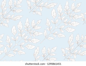 Seamless pattern with autumn leaves In art nouveau style, vintage, old, retro style. Vector illustration In vintage blue and beige colors.