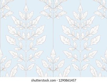 Seamless pattern with autumn leaves In art nouveau style, vintage, old, retro style. Vector illustration In vintage blue and beige colors.
