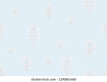 Seamless pattern with autumn leaves In art nouveau style, vintage, old, retro style. Vector illustration In vintage blue and beige colors.