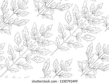 Seamless pattern with autumn leaves In art nouveau style, vintage, old, retro style. Outline hand drawing vector illustration.