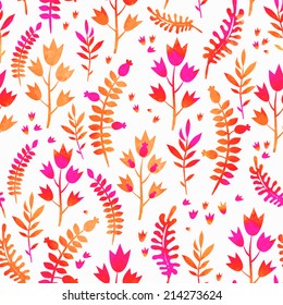 Seamless pattern with autumn leaves. Beautiful and cute background. Watercolor texture.