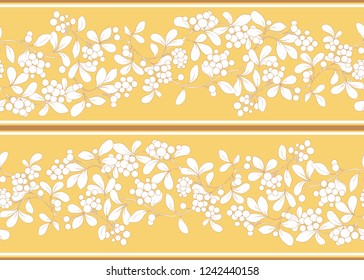 Seamless pattern with autumn leaves and berries In art nouveau style, vintage, old, retro style. Vector illustration In  soft yellow colors..