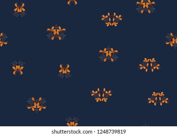 Seamless pattern with autumn leaves and berries In art nouveau style, vintage, old, retro style on navy blue background. Colored vector illustration.