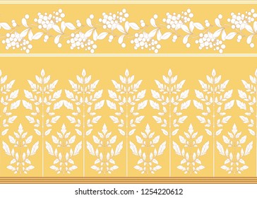 Seamless pattern with autumn leaves and berries In art nouveau style, vintage, old, retro style. Vector illustration In  soft yellow colors..