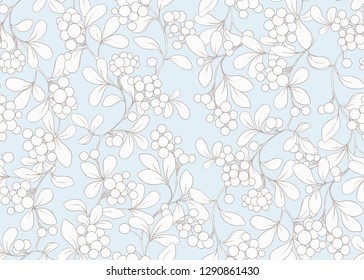 Seamless pattern with autumn leaves and berries In art nouveau style, vintage, old, retro style. Vector illustration In vintage blue and beige colors.