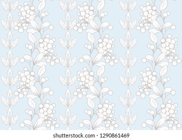 Seamless pattern with autumn leaves and berries In art nouveau style, vintage, old, retro style. Vector illustration In vintage blue and beige colors.