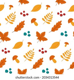 seamless pattern autumn leaves and berries