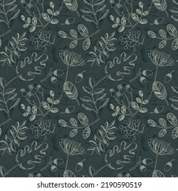 seamless pattern with autumn leaves and berries