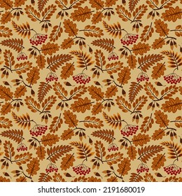 seamless pattern with autumn leaves and berries