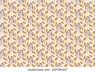 Seamless pattern of autumn leaves and berries. Red, yellow and orange colors	
