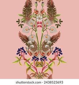 Seamless pattern with autumn leaves, berries and seeds. Vector