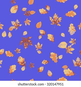Seamless pattern with autumn leaves and blue sky. Great for seasonal background and texture design.